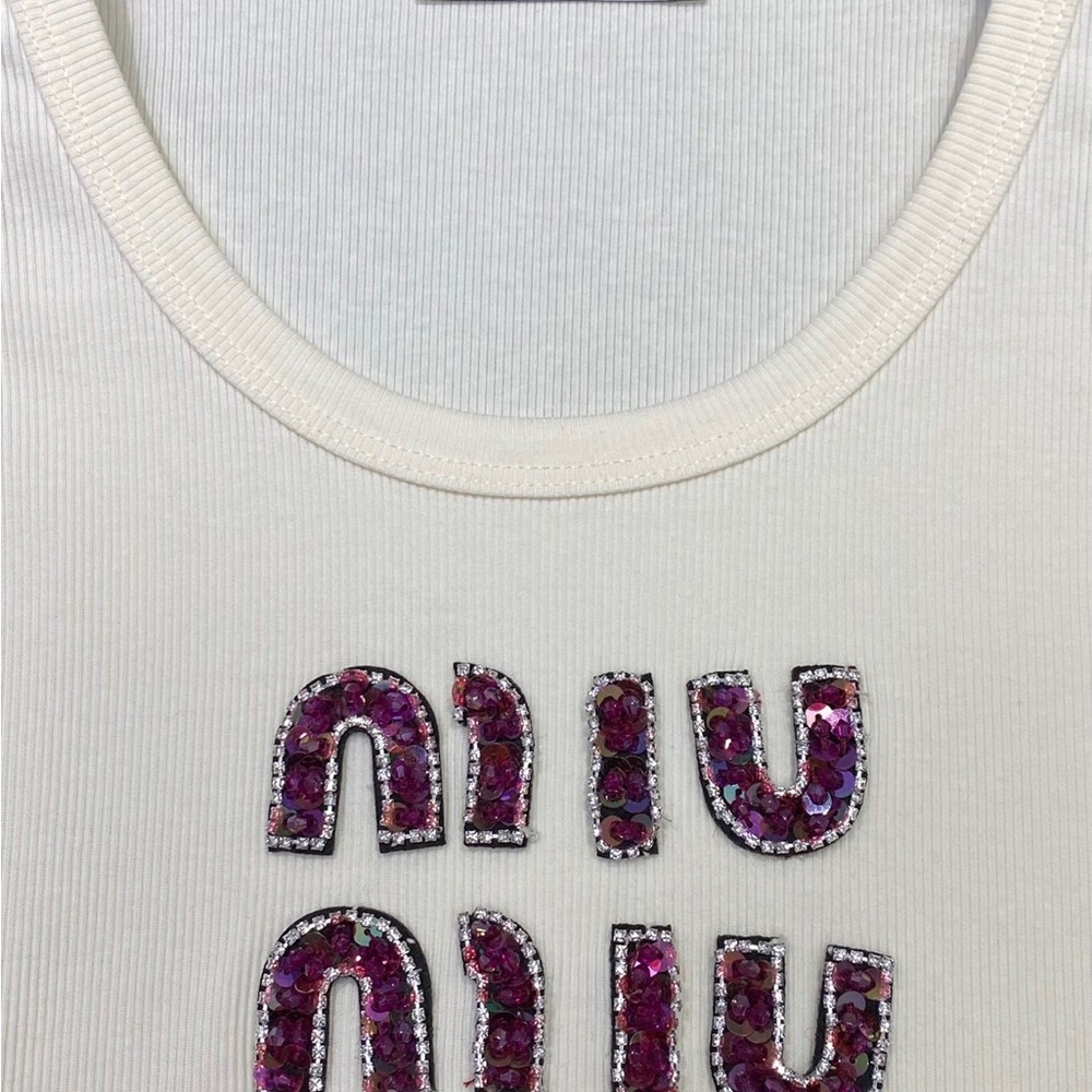 Miu Miu Cream Tank Top with Purple Accents - Picture 3 of 8